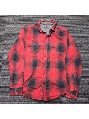 Woolrich Flannel Shirt Mens Medium Red Black Buffalo Plaid Button Front Cotton